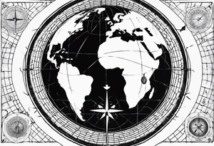 the earth on a grid with a small compass compass tattoo idea