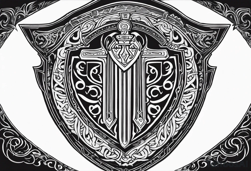 Valhalla shield sword stairs runes tattoo idea