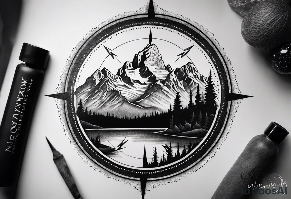 compass  with grand Tetons in the middle tattoo idea