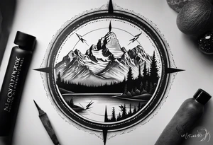 compass  with grand Tetons in the middle tattoo idea