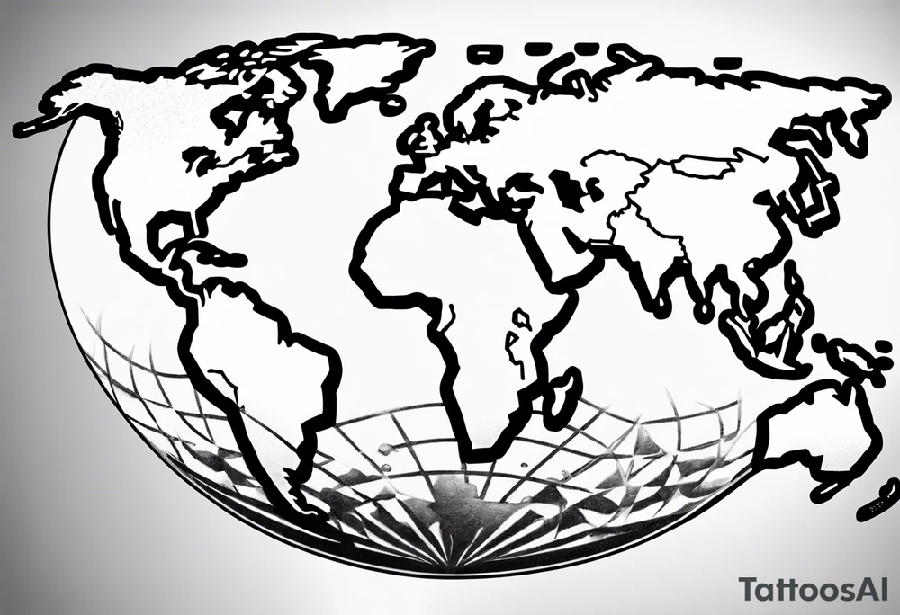 world map breaking like glass ball tattoo idea
