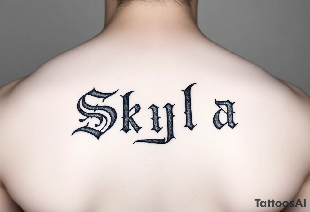 The word Skyla in old English tattoo idea