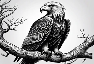 Bold eagle perched on branch tattoo idea