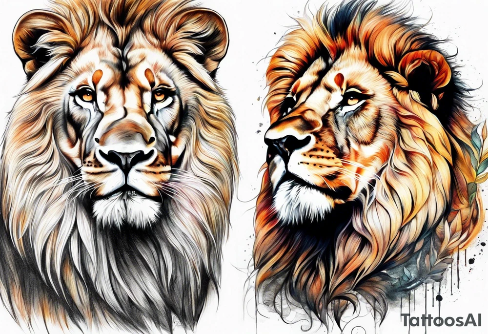 Realistic lion and lioness tattoo idea