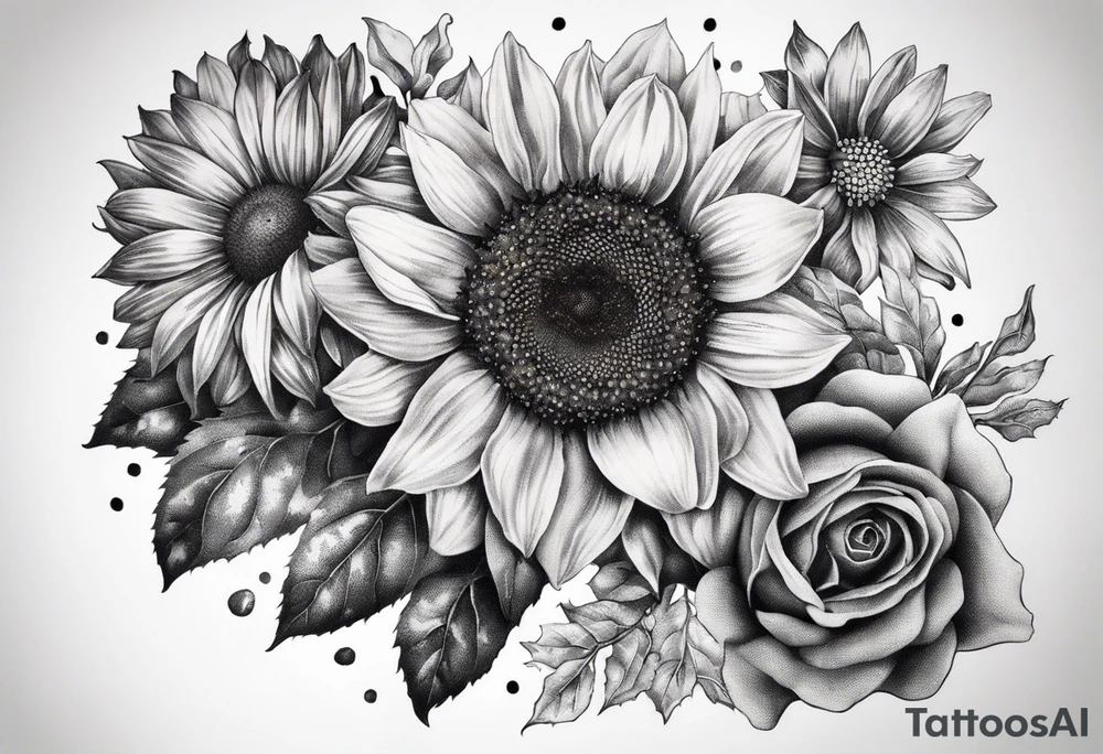 Sunflower daffodil, daisy, rose, Adler, chrysanthemum, holly Birth flower tattoo idea