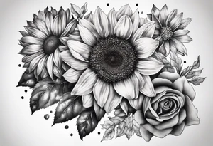 Sunflower daffodil, daisy, rose, Adler, chrysanthemum, holly Birth flower tattoo idea