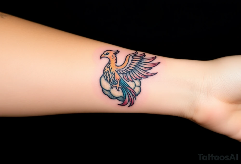 A phoenix rising out of a brain colorful tattoo idea