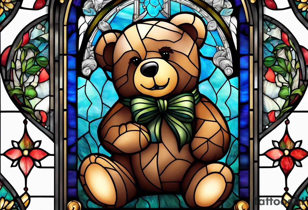 Teddy bear stained glass tattoo idea