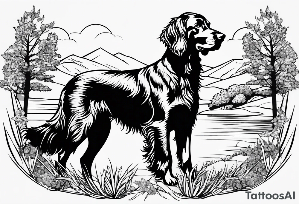 Full landscape Outline of an irish setter no fill less detail tattoo idea