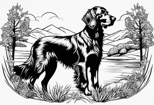 Full landscape Outline of an irish setter no fill less detail tattoo idea