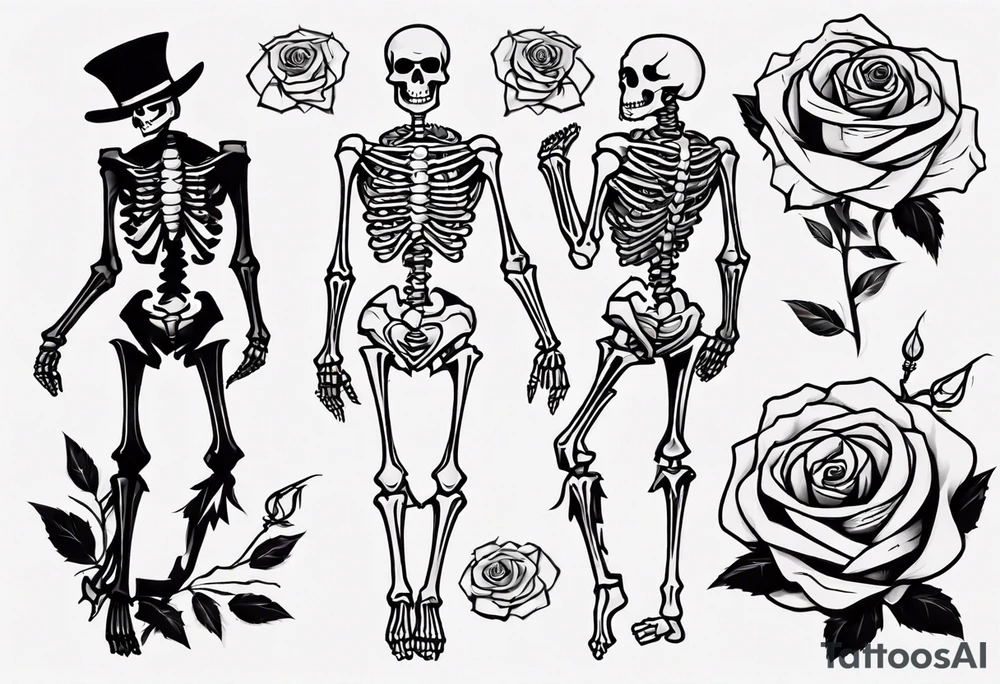Dancing skeleton off a rose tattoo idea