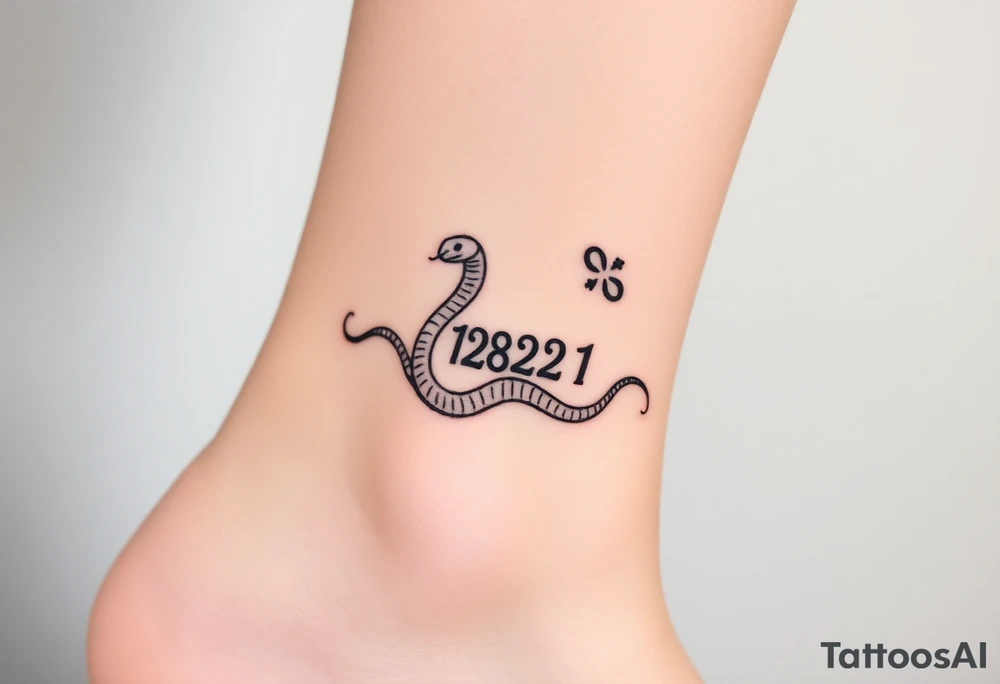 I want a small simple silhouette lines black and white wrist princess like girl snake tattoo that has number 12821 on its body along and also I want it to represent feminine energy crown queen Cycle tattoo idea