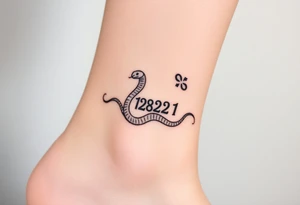 I want a small simple silhouette lines black and white wrist princess like girl snake tattoo that has number 12821 on its body along and also I want it to represent feminine energy crown queen Cycle tattoo idea