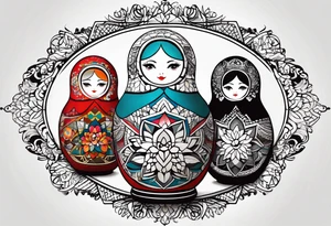 Matryoshka with geometric design,  with large pattern around it tattoo idea
