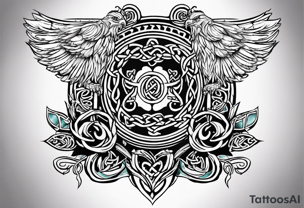 celtic band for around an arm, incorporating the word love, a gryffin tattoo idea