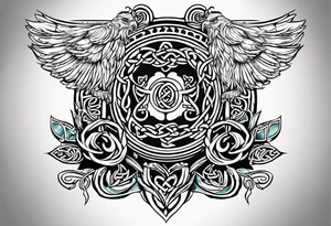 celtic band for around an arm, incorporating the word love, a gryffin tattoo idea