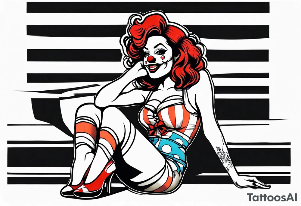 female pin up clown full body tattoo idea