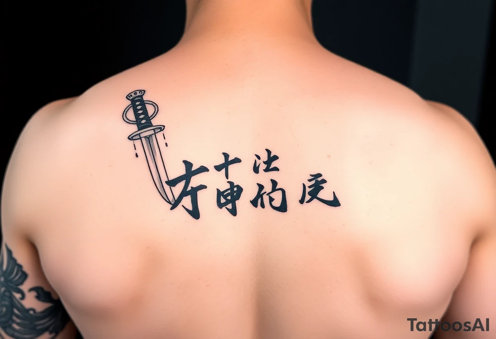 Katana and fabled written in korean tattoo idea