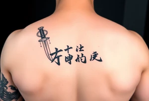 Katana and fabled written in korean tattoo idea