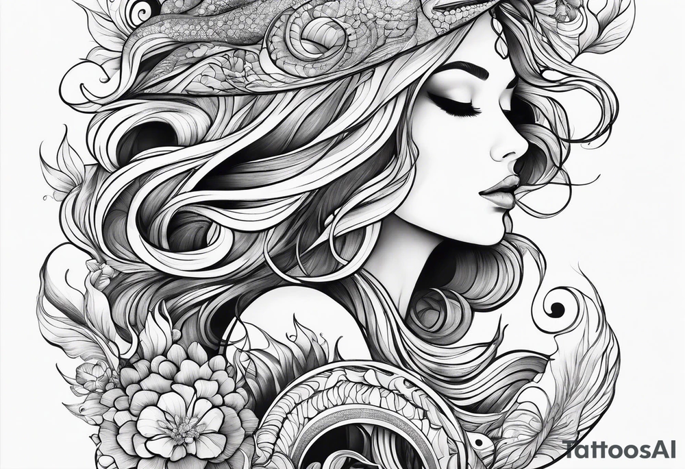 Ocean creatures feminine cascading upwards tattoo idea