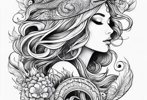 Ocean creatures feminine cascading upwards tattoo idea