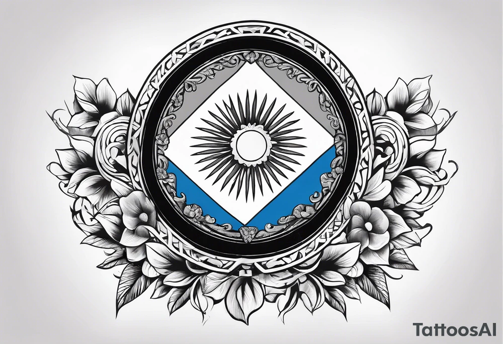 Con la flor del ceibo, el solo de la bandera argentina, el hornero y el escudo nacional argentino formar el contorno del territorio argentino tattoo idea