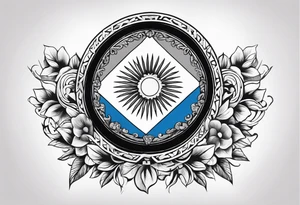 Con la flor del ceibo, el solo de la bandera argentina, el hornero y el escudo nacional argentino formar el contorno del territorio argentino tattoo idea