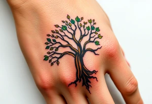 Vibrant tree of life Jamaican and Irish colours tattoo idea