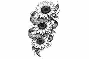 3 cascading Sunflowers wrapped in an Indian ribbon tattoo idea
