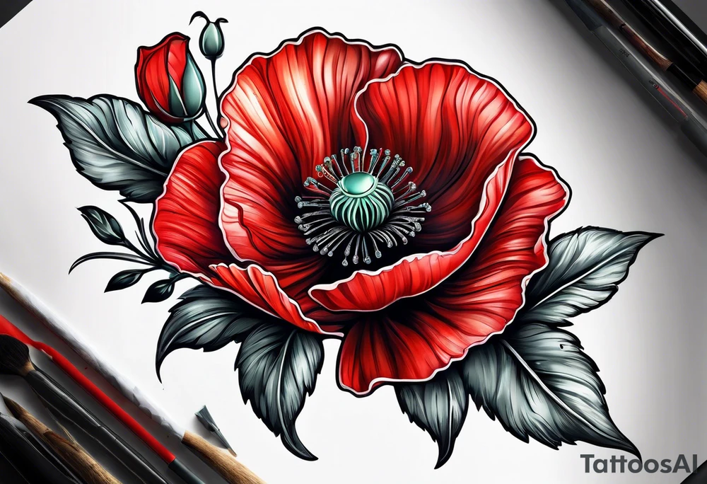 Red poppy flower tattoo idea