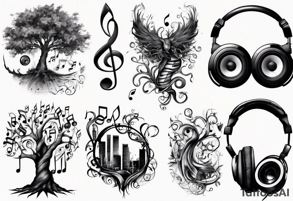 music speaker note tree headphones tattoo idea