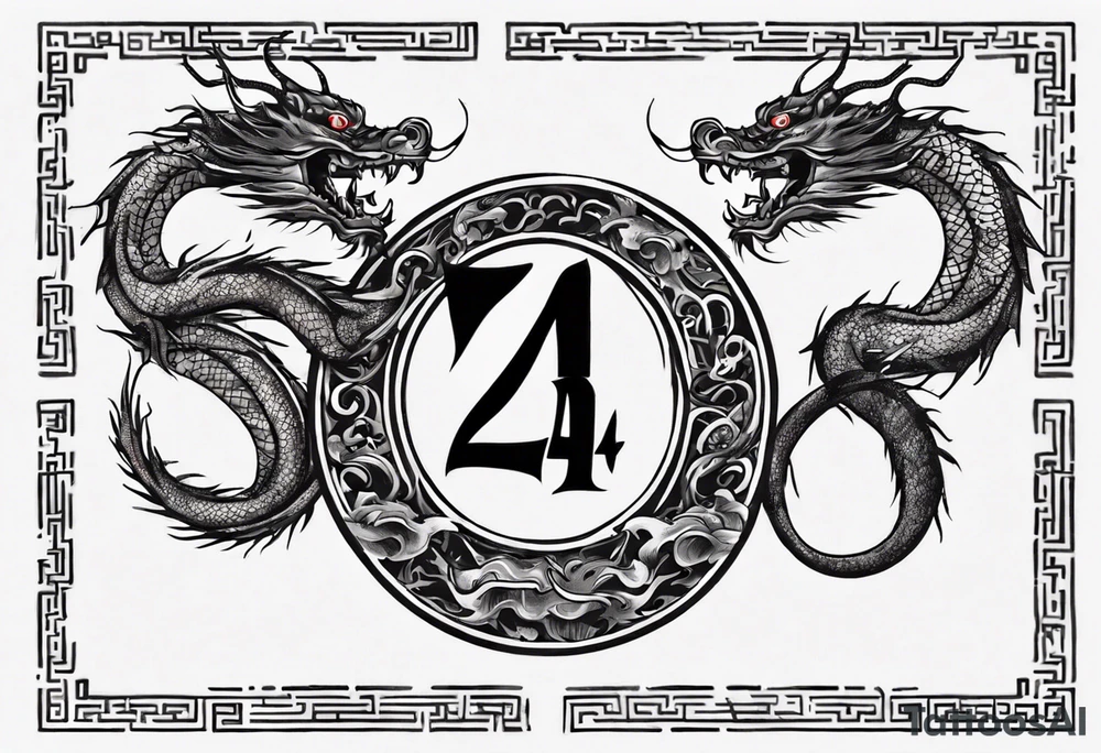 Number 24 with a Chinese dragon around it tattoo idea