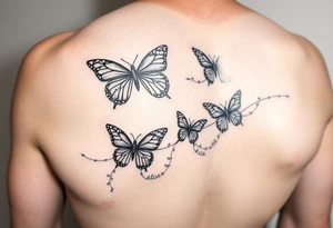 Six Butterflies with kids names streaming down arm tattoo idea