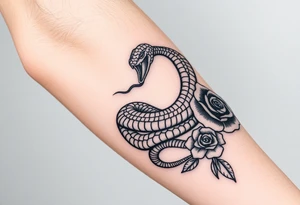 powerful majestic snake wrapped around rose ornaments tattoo idea