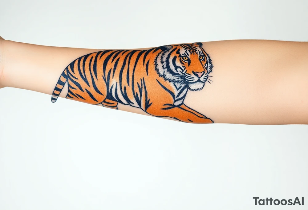 a full color cubism style 
full body tiger illustration tattoo idea