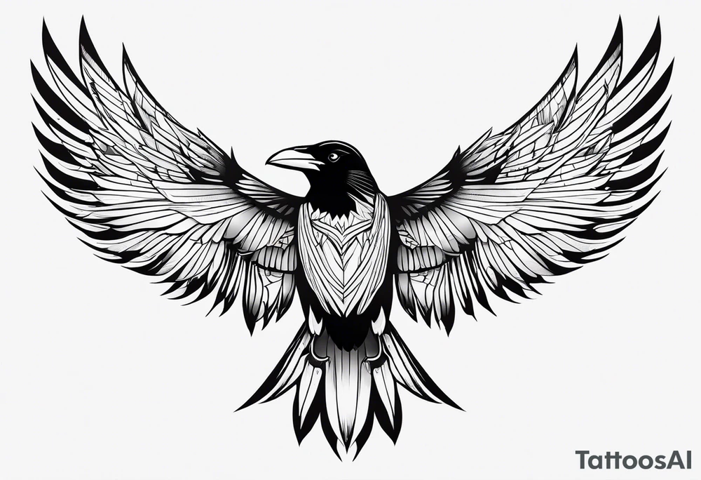 symmetrical outlines of a flying crow, all lines straight tattoo idea