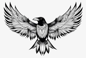 symmetrical outlines of a flying crow, all lines straight tattoo idea