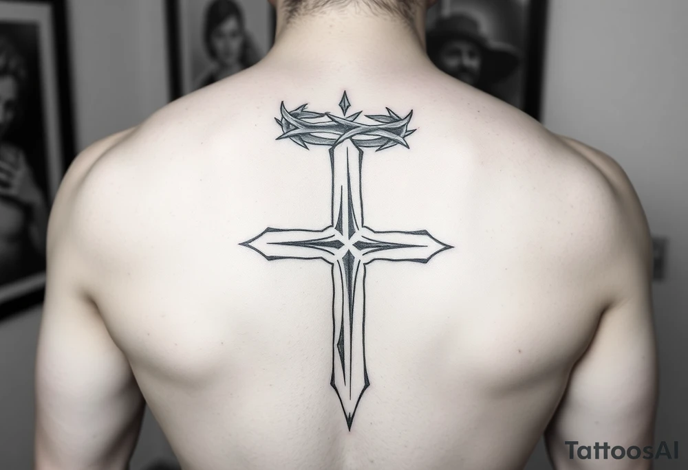 cross with a crown of thorns tattoo idea