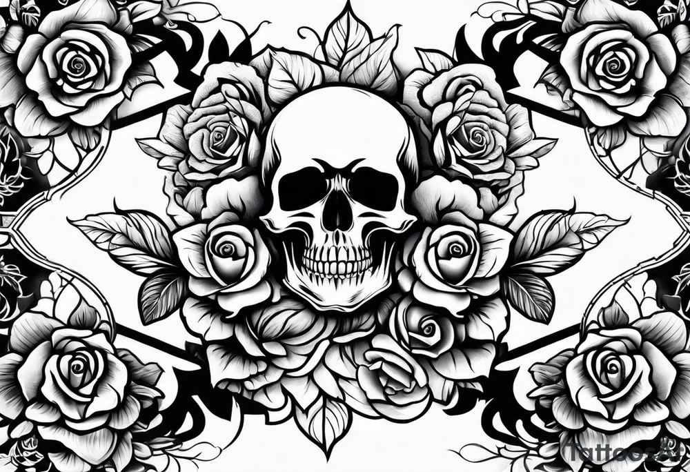 skull and roses tattoo idea