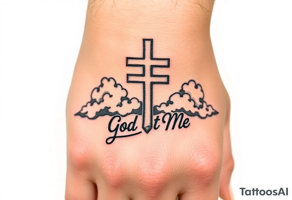 God got me with cross and clouds in background tattoo idea