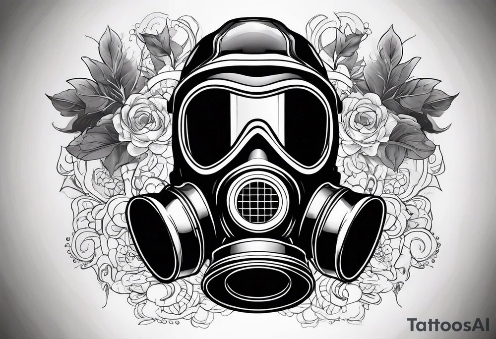Gas mask with smoke coming out of it and scenes in the lenses tattoo idea