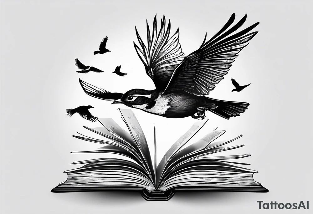 a book with pages falling out that turn into birds that fly away tattoo idea