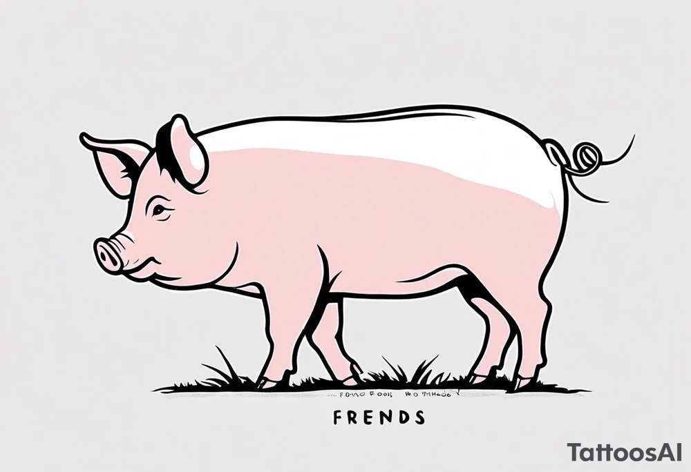 simple drawing of piglet or pig with text: "Friends. Not Food" included.
draw with very thin lines and no shading tattoo idea