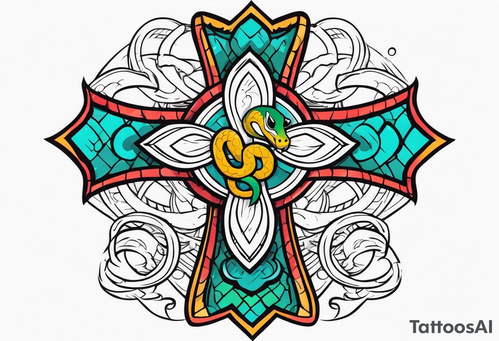 a cross with a snake around it tattoo idea