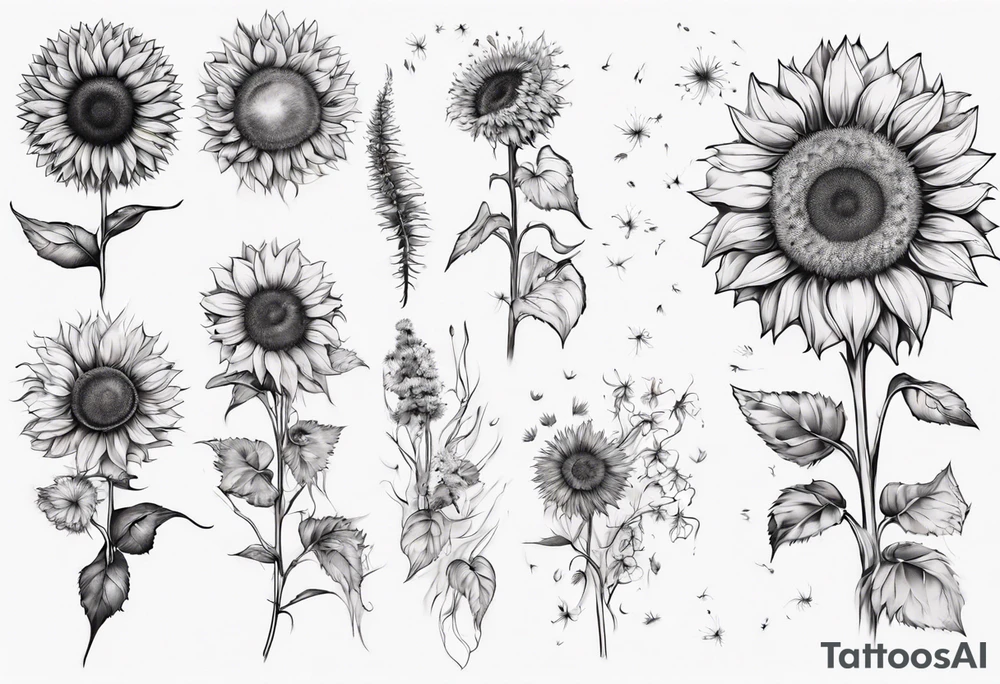 Sunflower sleeve with dandelion tattoo idea