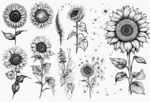 Sunflower sleeve with dandelion tattoo idea
