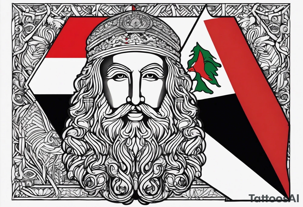 I want to create a small side neck tattoo which combines elements from lebanon's flag and german ancestry tattoo idea