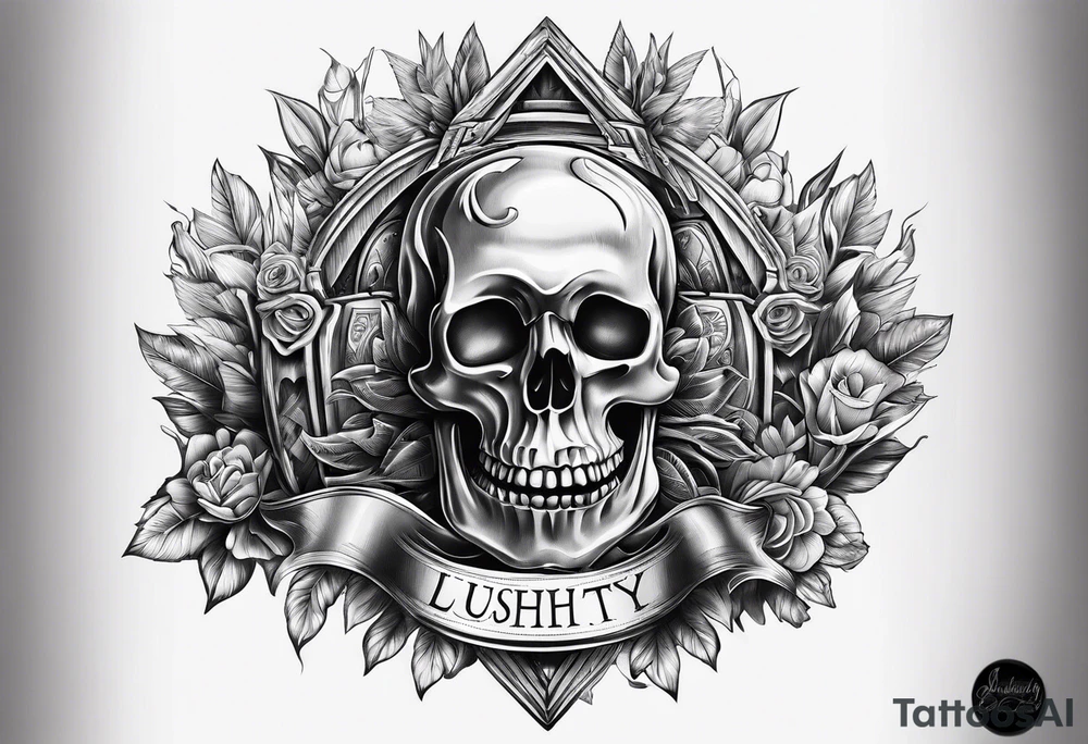 Carpentry themed sleeve with the name lushly in the middle tattoo idea