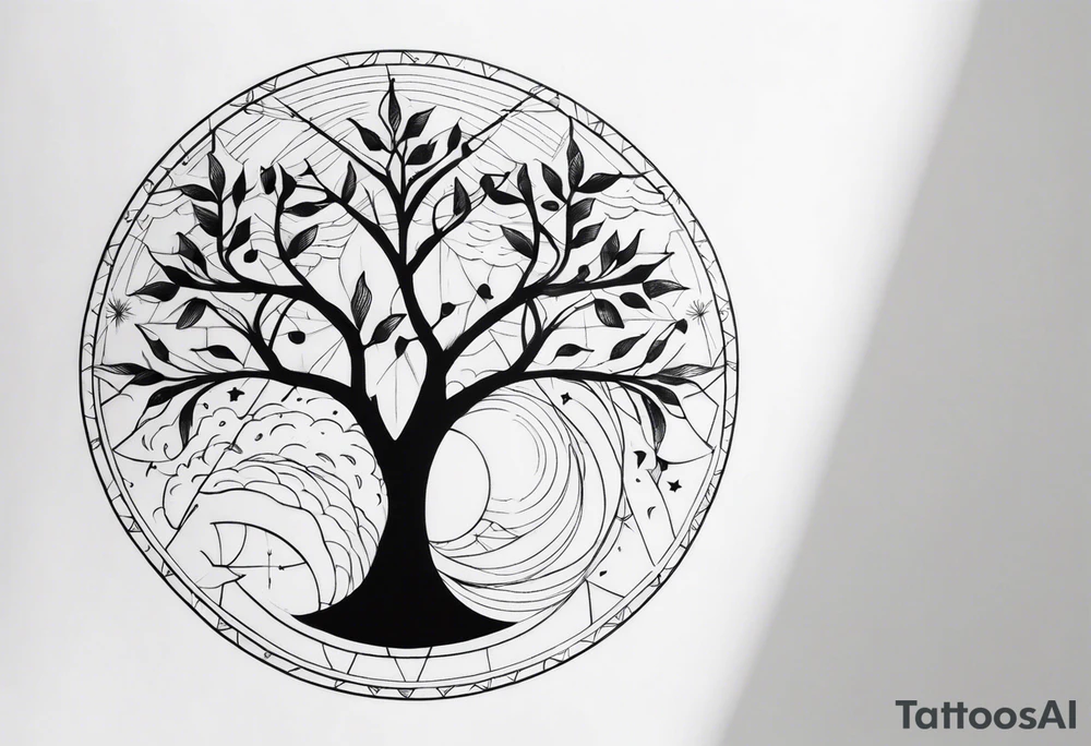 Tree and windrose tattoo idea