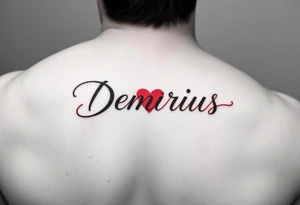 demarius name in cursive in red ink with a heart over the i tattoo idea